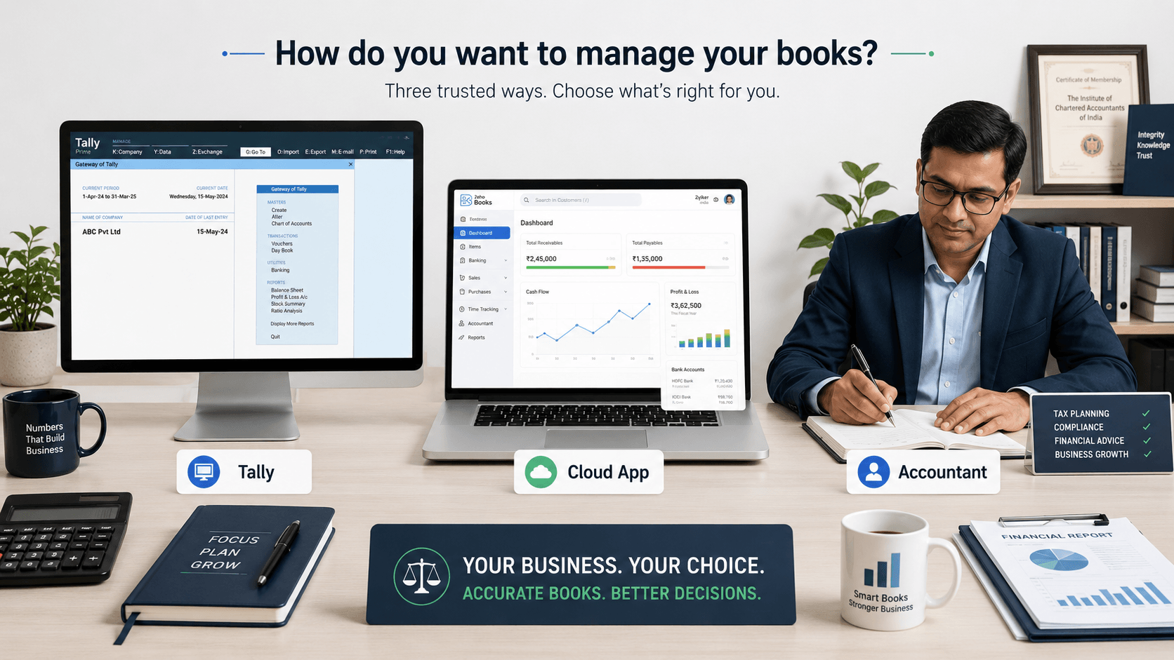 Tally, Zoho or a CA? Choosing how to keep your books — FilingSetu blog article