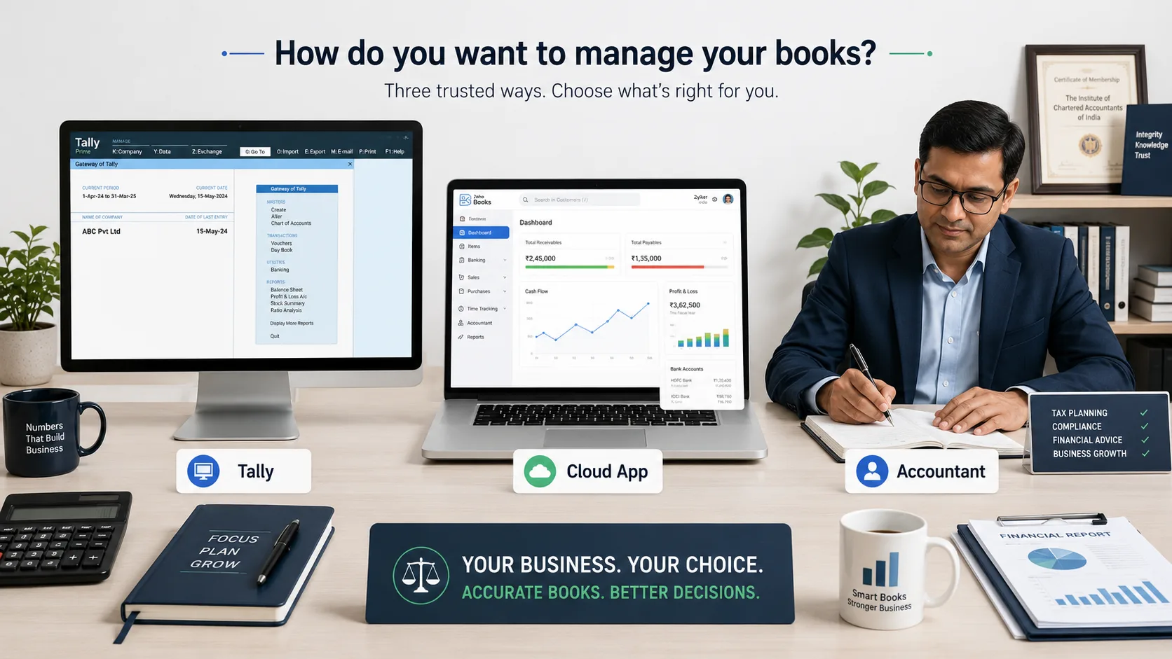 Tally, Zoho or a CA? Choosing how to keep your books — FilingSetu blog article