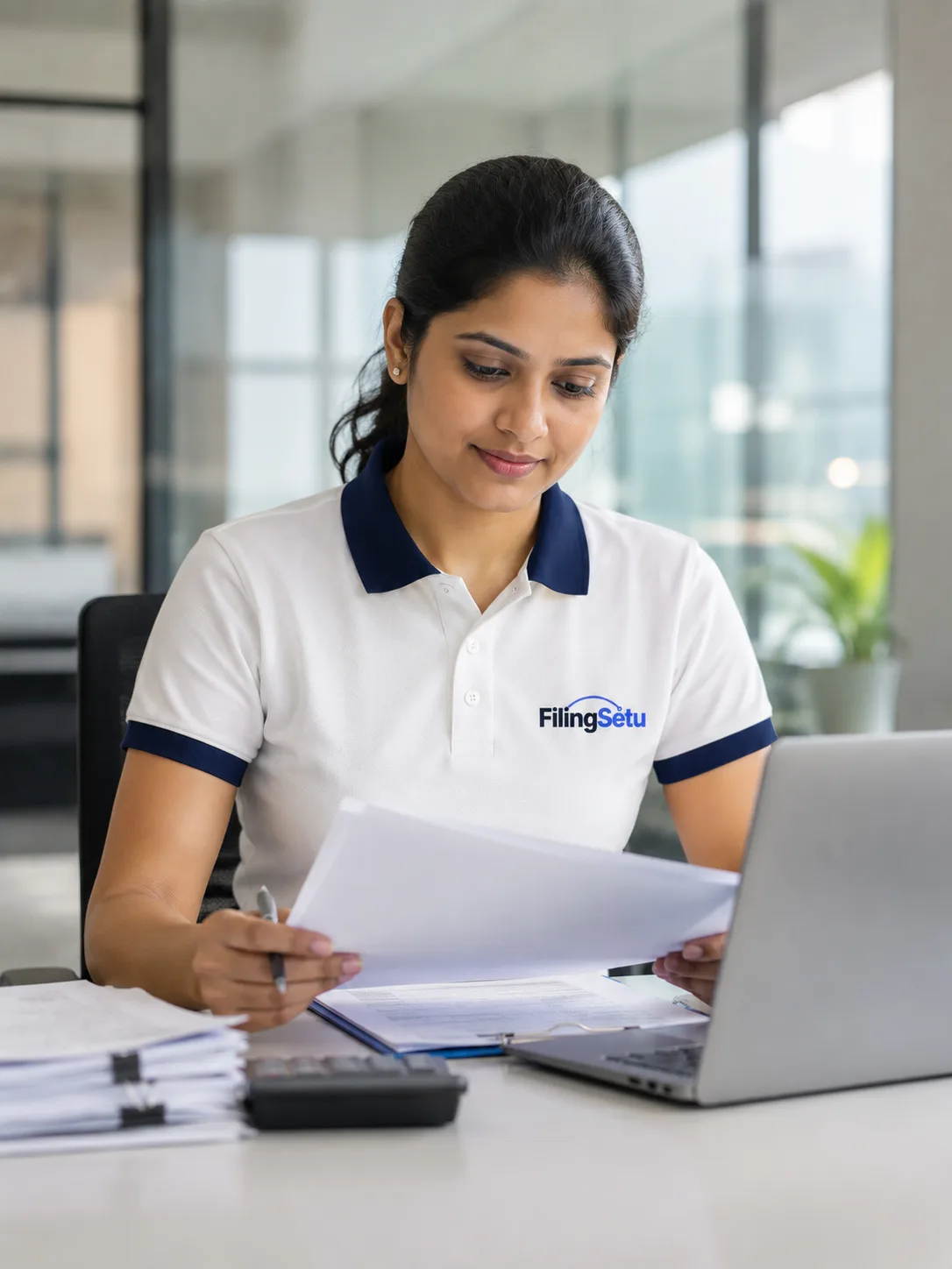 Chartered accountant reviewing GST return filing documents