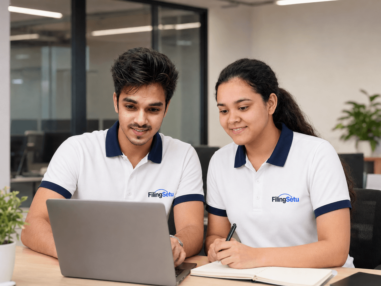 Two FilingSetu chartered accountants reviewing a client GST and income tax filing