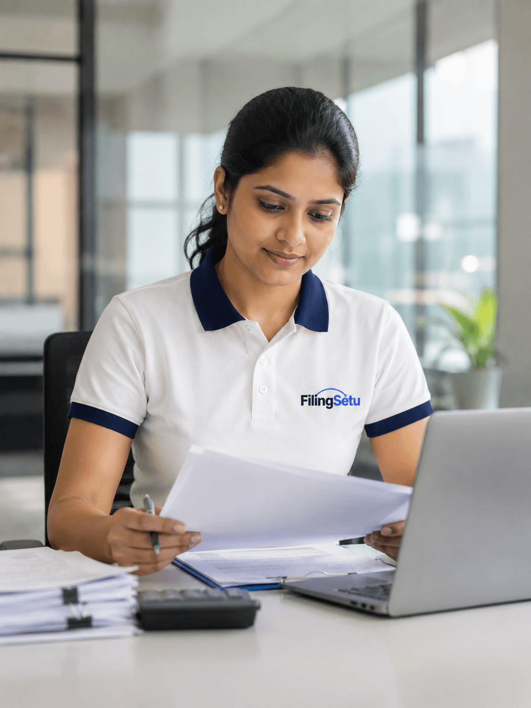 Chartered accountant reviewing GST return filing documents