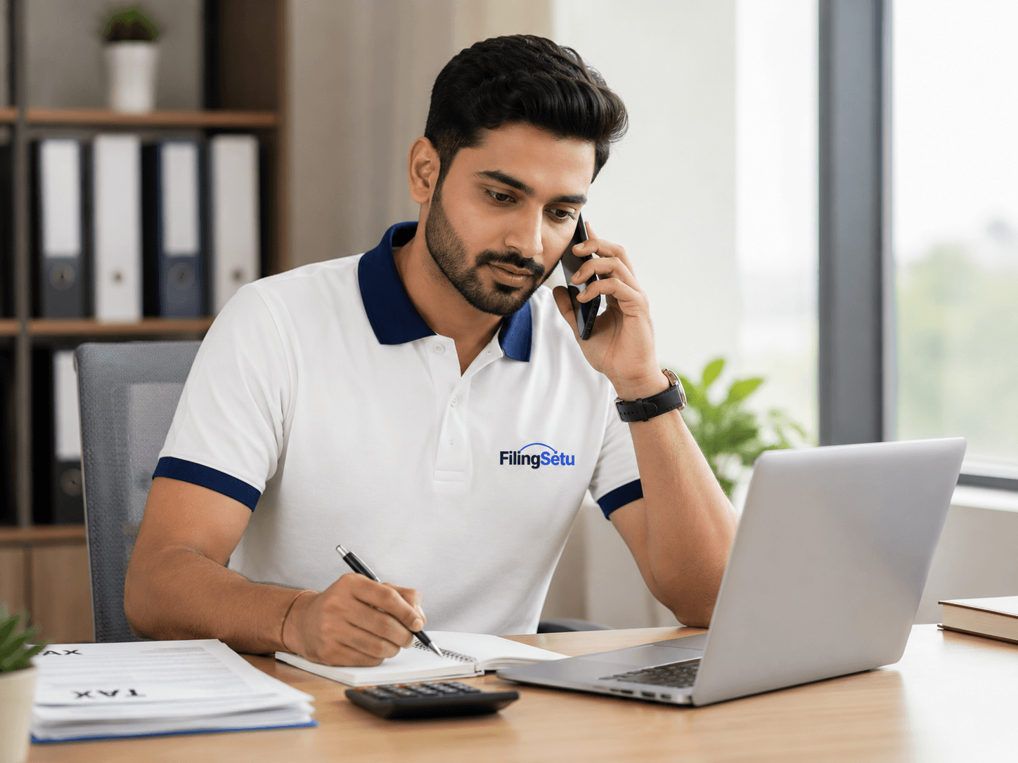 Income tax advisor on a consultation call with a client