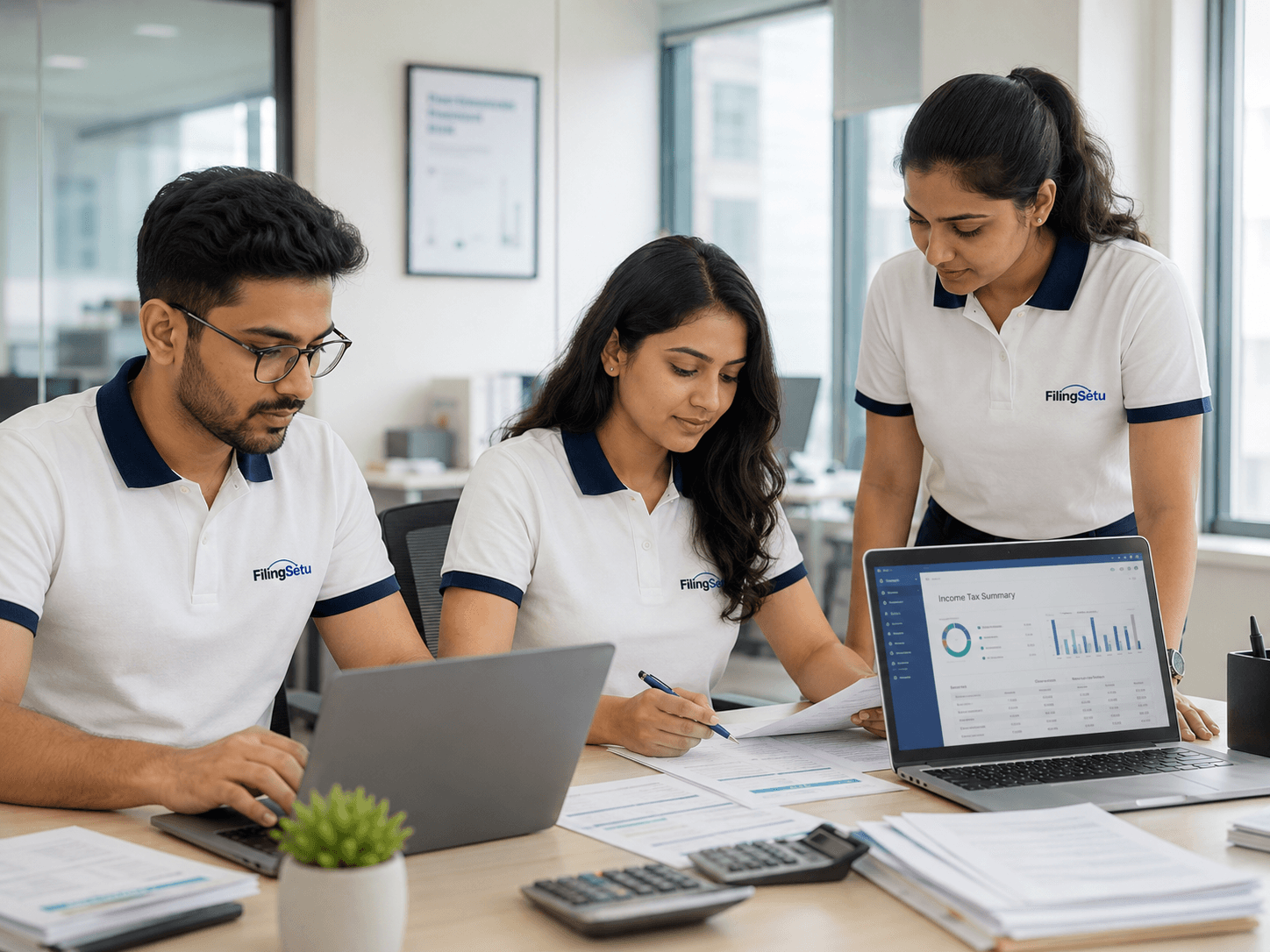 Income tax consultants and chartered accountants team working together